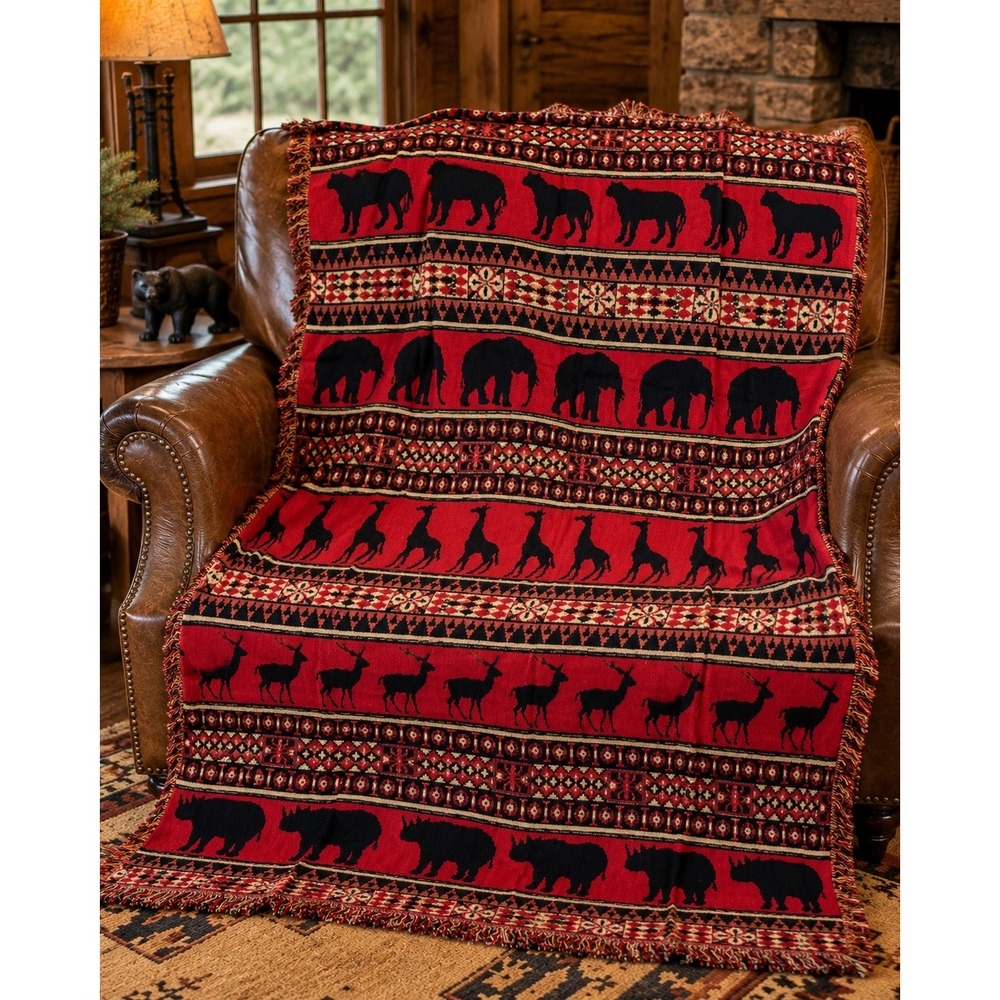 Rug Barn Reversible Animal Tapestry Throw Blanket Elephant Giraffe Bear 46x67